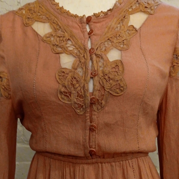 NEW Free People FP One Paige raw frayed hem mini dress Sable Sand Peach lace S - Picture 5 of 16